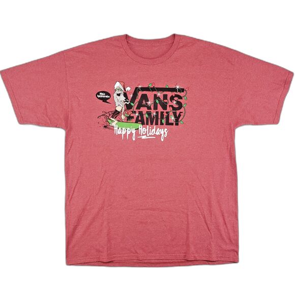 Vans Family Christmas Holiday Graphic T-Shirt Mens XL No Tag Red Winter Skater - Picture 1 of 5